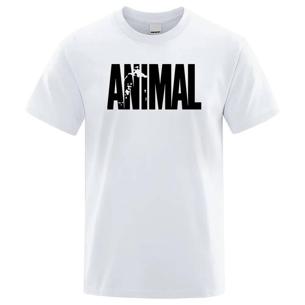 Color: Pink, Size: XL - Fashion ANIMAL Letter Print Men T-Shirts Street Funny Short Sleeves Loose Oversized T Shirt O-Neck Breathable Cotton Clothing