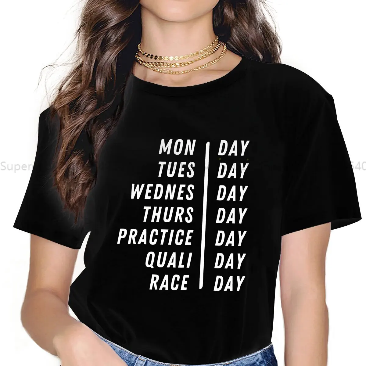 Color: black, Size: XL - Race Week Newest Polyester TShirts F1 Formulate 1 Racing Female Style Streetwear T Shirt O Neck
