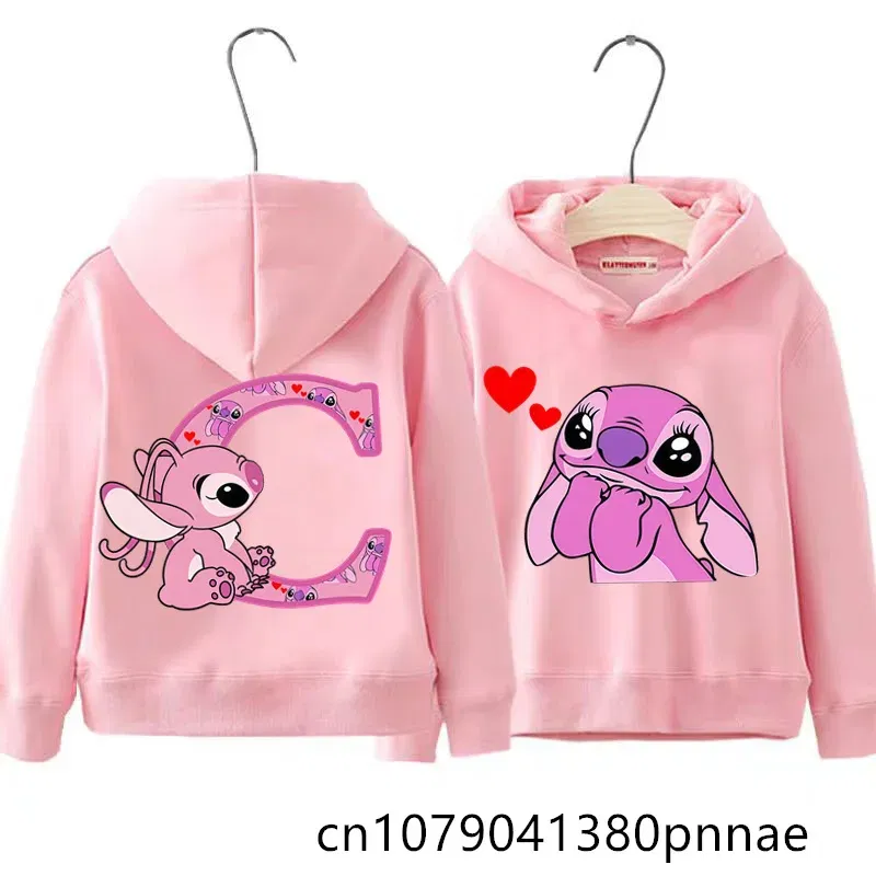 Color: WHITE, Kid Size: 17 - Girls Boys Lilo and Stitch Sportswear Hoodies Casual Fashion Sweatshirts Angel Letter AZ Anime Autumn/Winter Hoodie Kids Hoodies