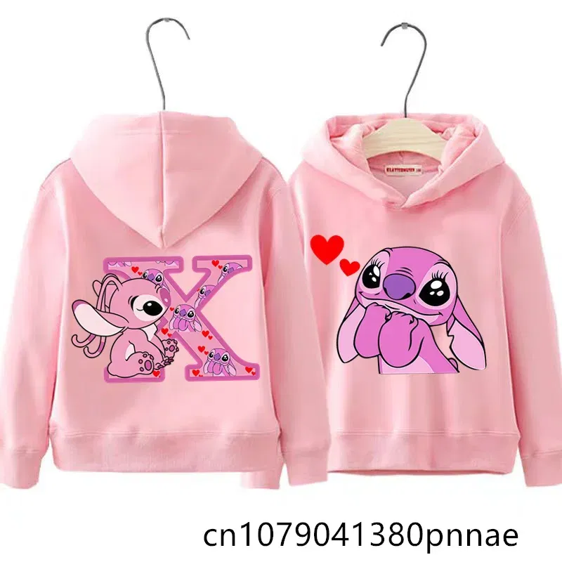 Color: WHITE, Kid Size: 17 - Girls Boys Lilo and Stitch Sportswear Hoodies Casual Fashion Sweatshirts Angel Letter AZ Anime Autumn/Winter Hoodie Kids Hoodies