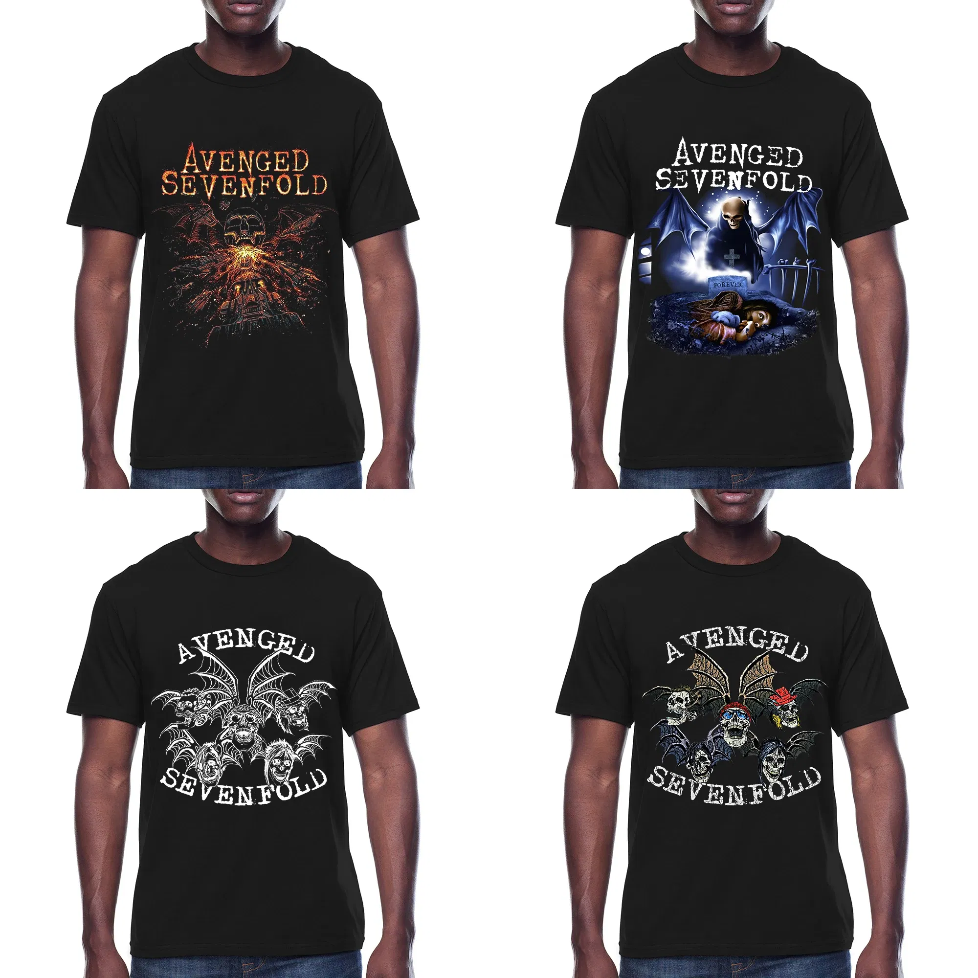 Color: Gold, Size: M - Men Clothes Round Neck T-shirt  Heavy Metal Band Rock Cotton Breathable Print Womens Plus Size Tees
