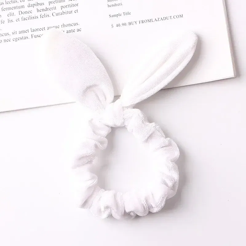 Color: Dark Grey - New Velvet Scrunchies Girls/Women velvet Bunny Ear Knot Bow Hair Bands Rabbit Ear Hair tie Ponytail Hair Accessories
