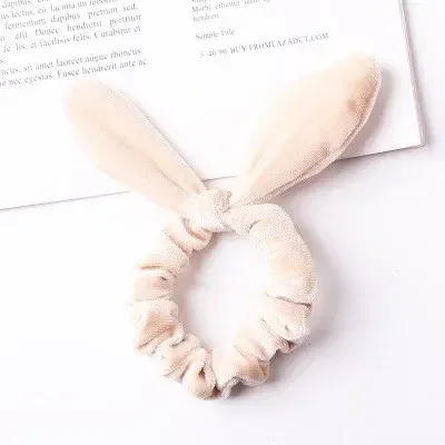 Color: Dark Grey - New Velvet Scrunchies Girls/Women velvet Bunny Ear Knot Bow Hair Bands Rabbit Ear Hair tie Ponytail Hair Accessories