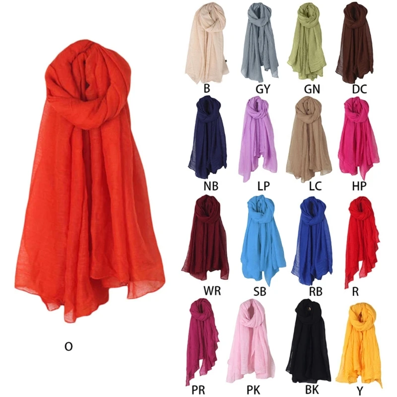 Color: Red - 652F Women Solid Color Scarfs Large Long Lightweight Headscarf Linen Sheer Shawl Wrap