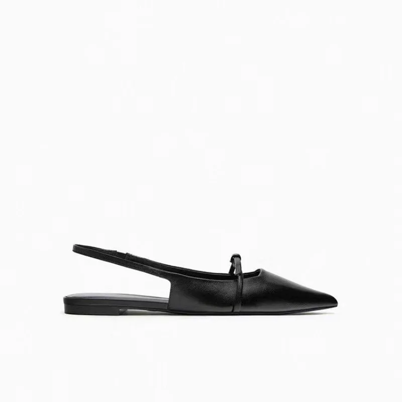 Color: black, Shoe Size: 38 - New Women Sandal Fashion Pointed Toe Shallow Mouth Non-slip  Ladies Elegant Slingback Shoes Flat Sandals