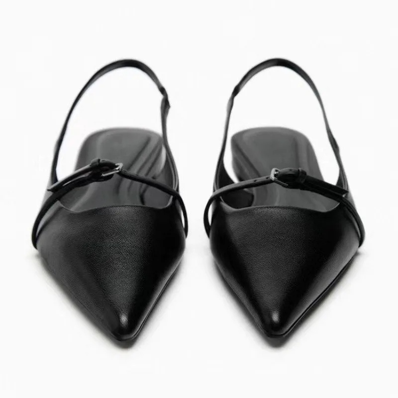 Color: black, Shoe Size: 38 - New Women Sandal Fashion Pointed Toe Shallow Mouth Non-slip  Ladies Elegant Slingback Shoes Flat Sandals