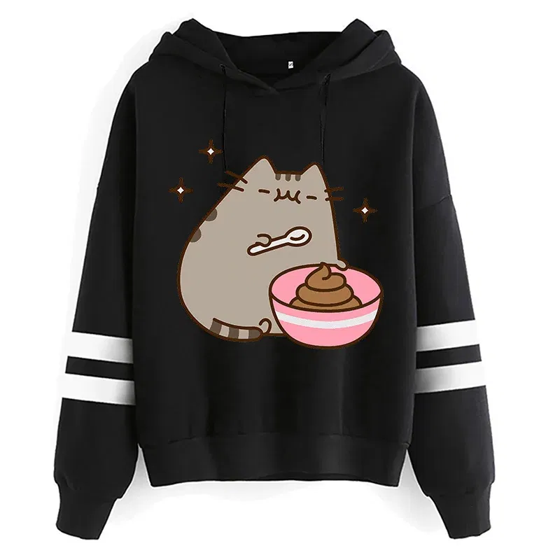 Color: Clear, Size: XL - Women Ullzang Cute Cat Funny Cartoon Sweatshirt Pusheen Cat Kawaii Harajuku Korean Style Hoodies Graphic Fashion Hoody Female