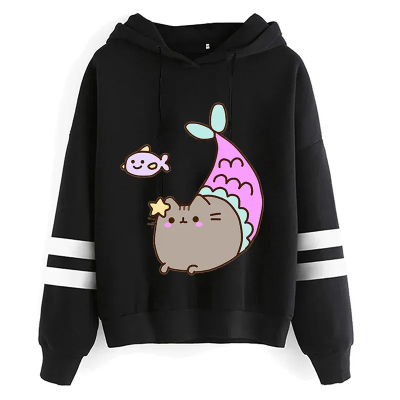 Color: Clear, Size: XL - Women Ullzang Cute Cat Funny Cartoon Sweatshirt Pusheen Cat Kawaii Harajuku Korean Style Hoodies Graphic Fashion Hoody Female