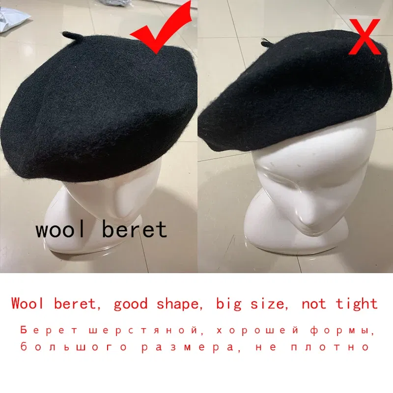 Color: Dark Grey, Hat Size: One Size - Wool Thick  Berets Artist French Beret Women Painter Hat Girls Female Warm  Walking Cap