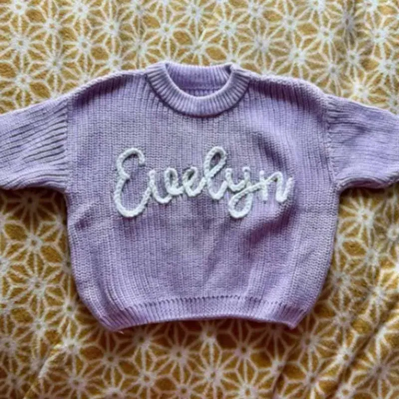 Color: Navy Blue, Size: M, Age Range: 0-3M - Personalized sweaters for cherished babies.Celebrate your little one's name with unique, custom-made thick knitted sweaters