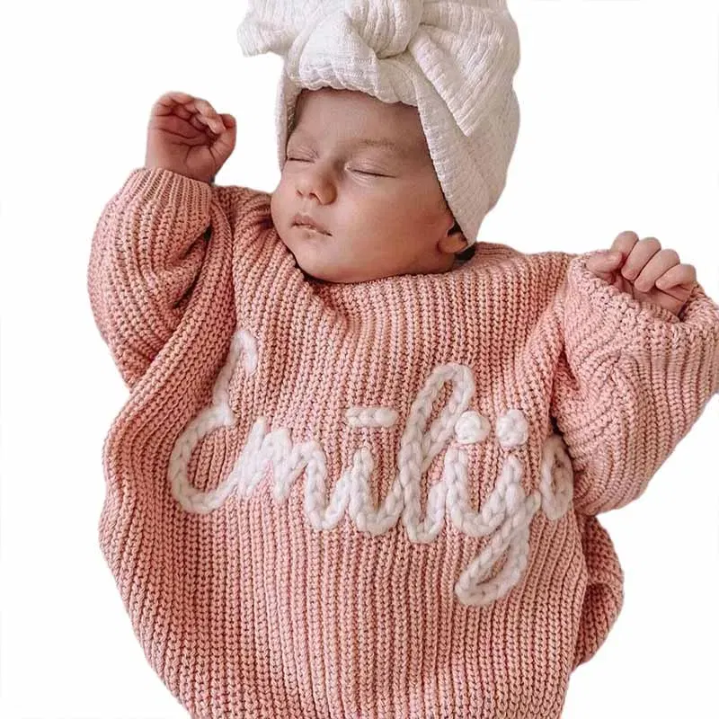 Color: Navy Blue, Size: M, Age Range: 0-3M - Personalized sweaters for cherished babies.Celebrate your little one's name with unique, custom-made thick knitted sweaters