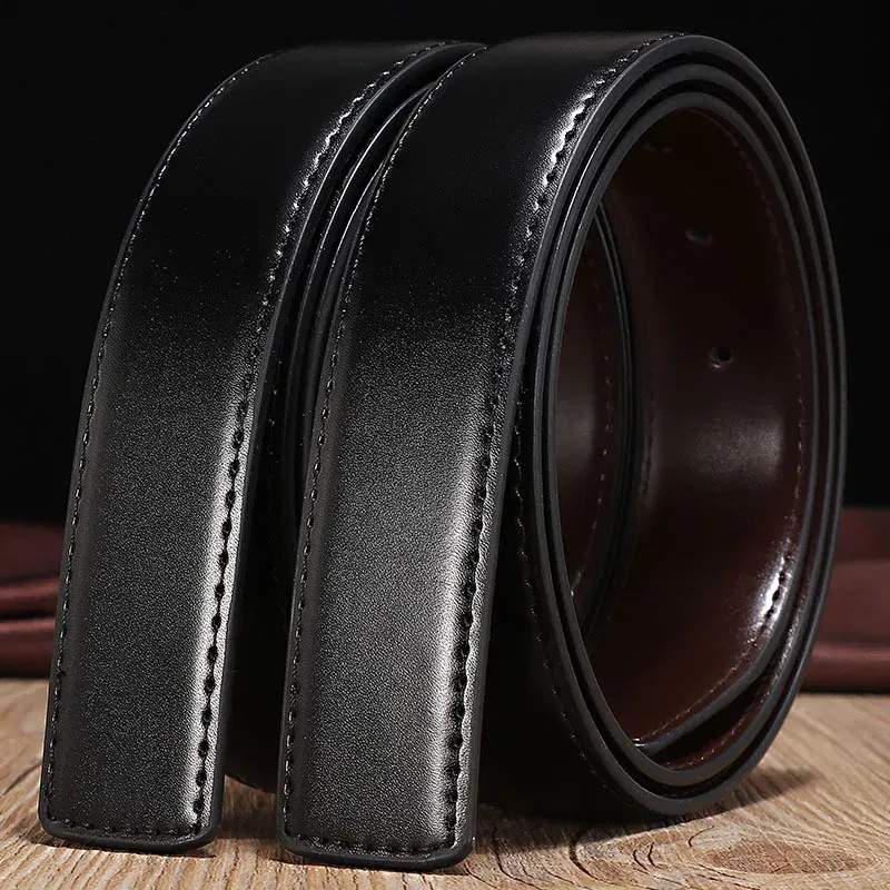 Color: green, Belt Length: 125cm, Ships From: CHINA - 2.8cm 3.0cm 3.3cm 3.5cm 3.8cm Wide Double-sided Cow Reversible Leather With Holes No Buckle Belt Without Buckle High Quality