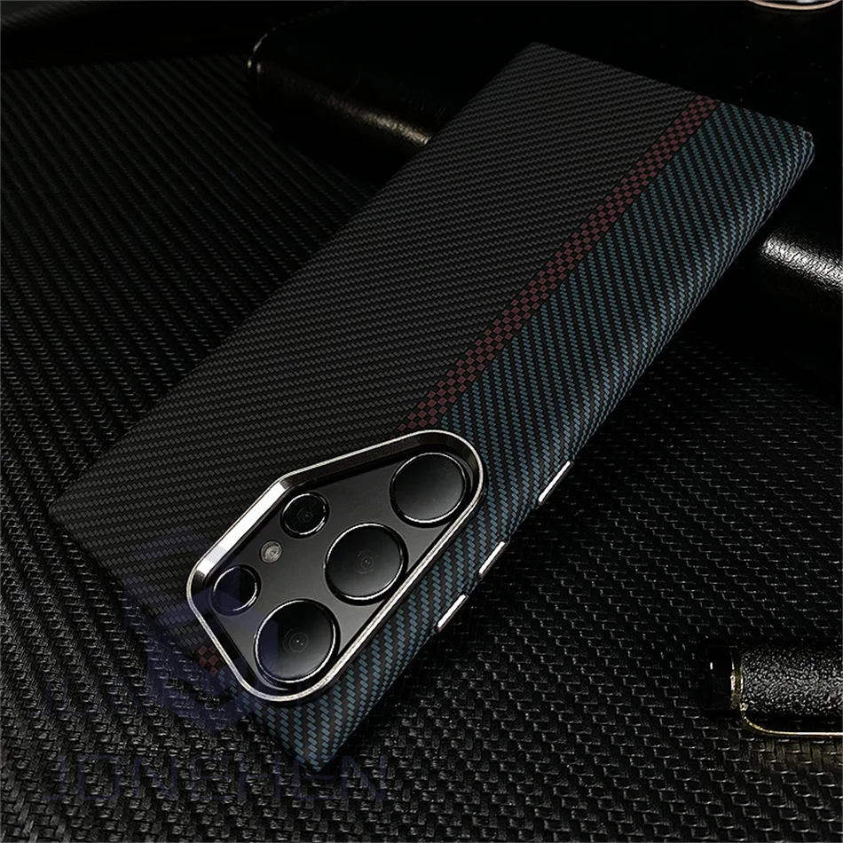 Color: army green, Material: leather - Carbon Fibre 3D Relief For MagSafe Case For Samsung Galaxy S24 Ultra S23 Plus Wireless Charge Hard PC Shockproof Magnetic Cover