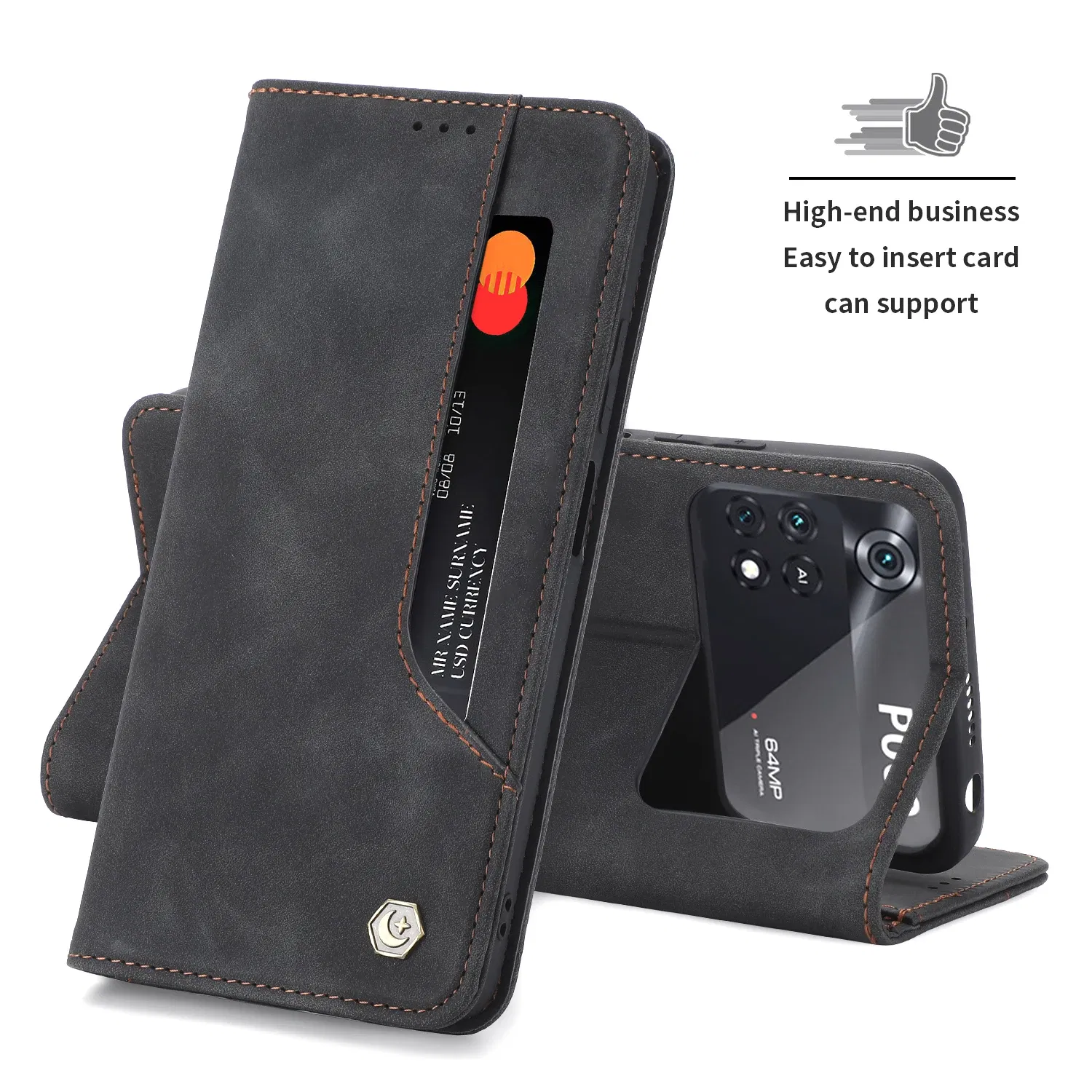 Color: Dark Brown, Material: PU - Flip Leather Case For Xiaomi Mi 13 12T 11T 10T 11 12 Lite Pro 5G Poco F5 X5 Pro M6 M5S M4 F4 F3 X3 X4 GT Magnet Wallet Cover