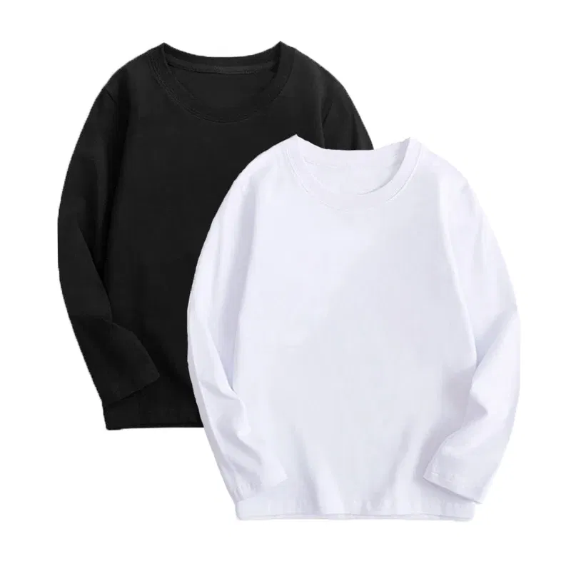 Color: black, Kid Size: 8 - Black White Basic Cotton T-shirt for Boys Girls Clothes Children's Long Sleeve Solid Tops Kids 2 to 14 Years Leasure Wear Tshirt