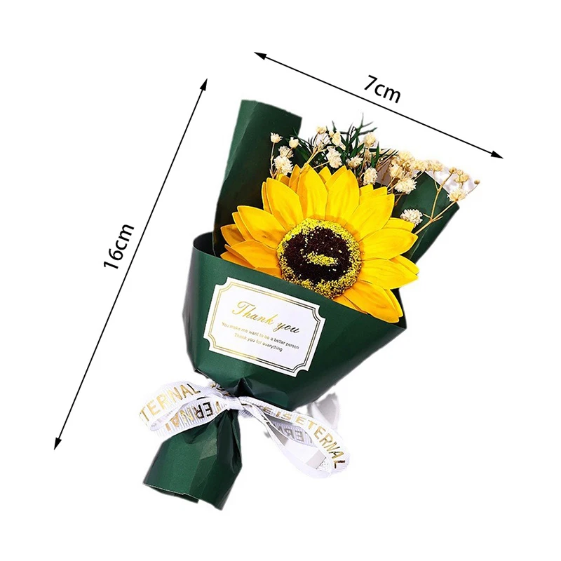 Color: Gold - Flower Bouquet Rose Sunflower Simulation Flower Creative Artificial Soap Flower Party Wedding Decoration Valentine's Day Gift