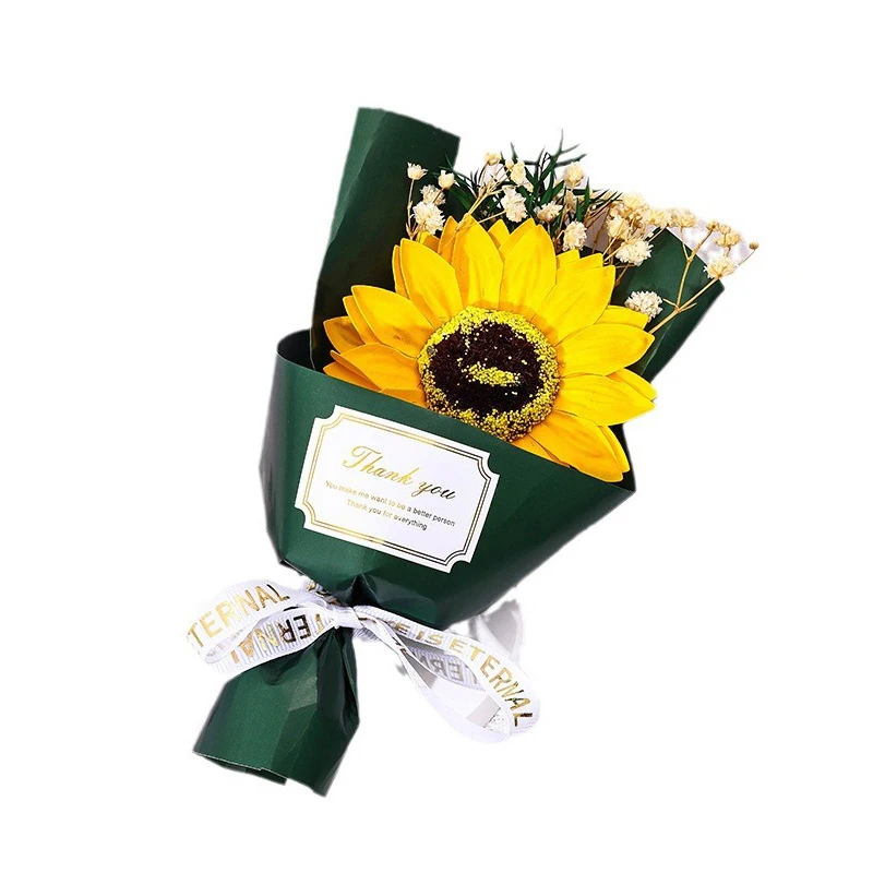 Color: Gold - Flower Bouquet Rose Sunflower Simulation Flower Creative Artificial Soap Flower Party Wedding Decoration Valentine's Day Gift