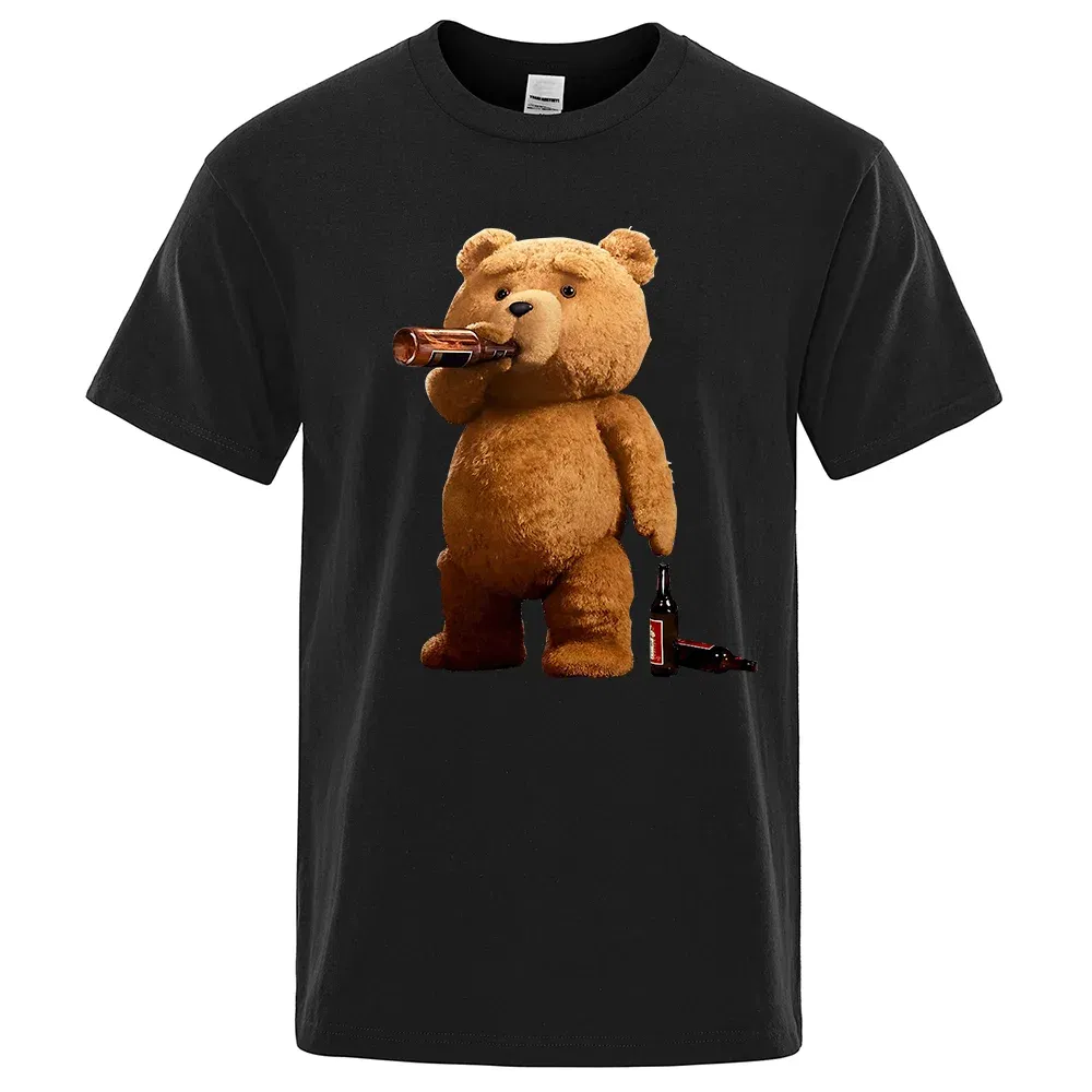 Color: army green, Size: XXXL - Lovely Ted Bear Drink Beer Poster Funny Printed T-Shirt Men Fashion Casual Short Sleeves Loose Oversize Tee Street Hip Hop Tops