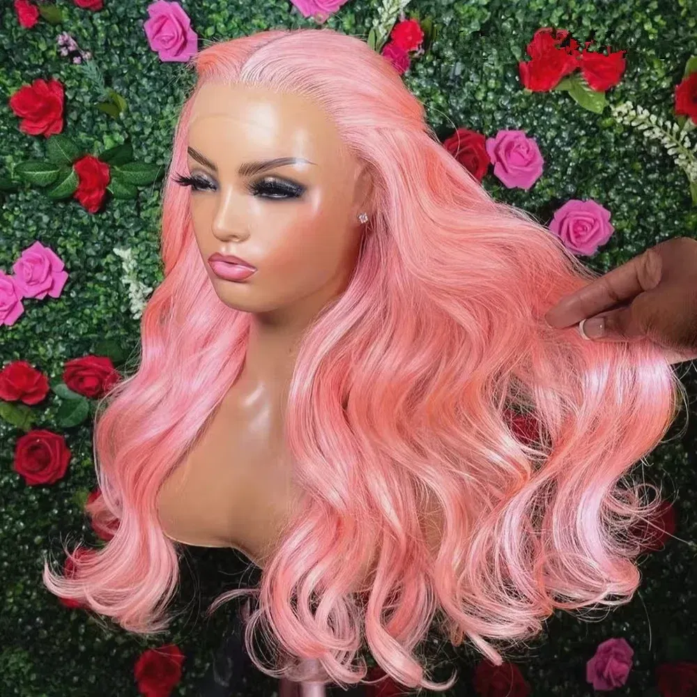 Stretched Length: 32inches, Hair Color: #2, Density: 200%, - 13x4 Body Wave Light Pink Lace Front Wig Human Hair Wigs Colored Wig Transparent 13x6 Hd Lace Frontal Wigs For Women 180 Density