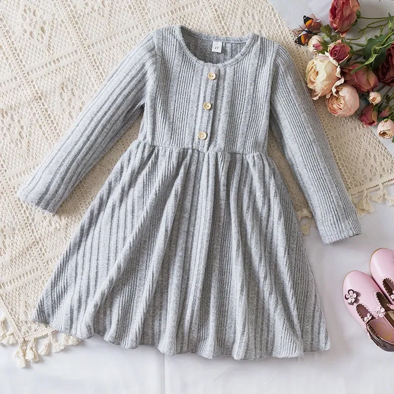 Color: MULTI, Kid Size: 7 - Autumn and Winter Girls Knitted Sweater Dress Solid Color Soft Long Sleeve Dress Children Christmas Costume Birthday Casual Wear