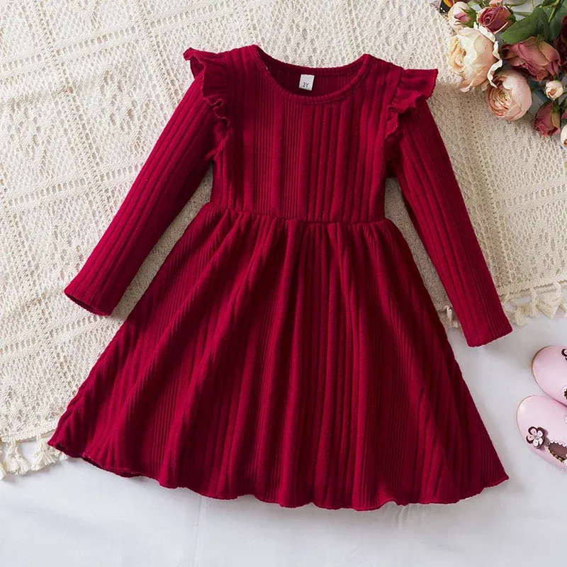 Color: MULTI, Kid Size: 7 - Autumn and Winter Girls Knitted Sweater Dress Solid Color Soft Long Sleeve Dress Children Christmas Costume Birthday Casual Wear