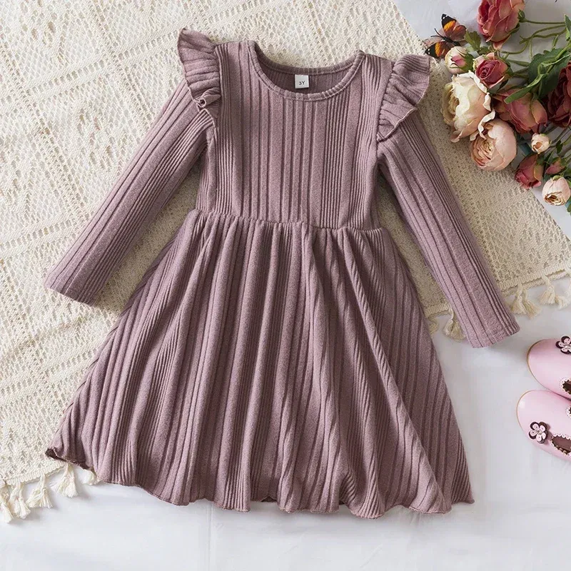 Color: MULTI, Kid Size: 7 - Autumn and Winter Girls Knitted Sweater Dress Solid Color Soft Long Sleeve Dress Children Christmas Costume Birthday Casual Wear