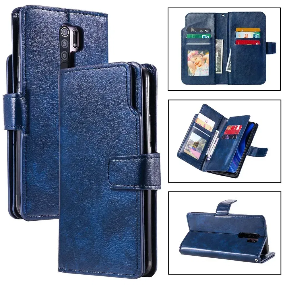 Color: Blue, Material: PU - Flip Leather Case for Redmi Note 13 12 11 Pro 13C 9 9A 9C Wallet Card Cover For Xiaomi 13T 11T Poco X5 C65 M6 X4 Pro