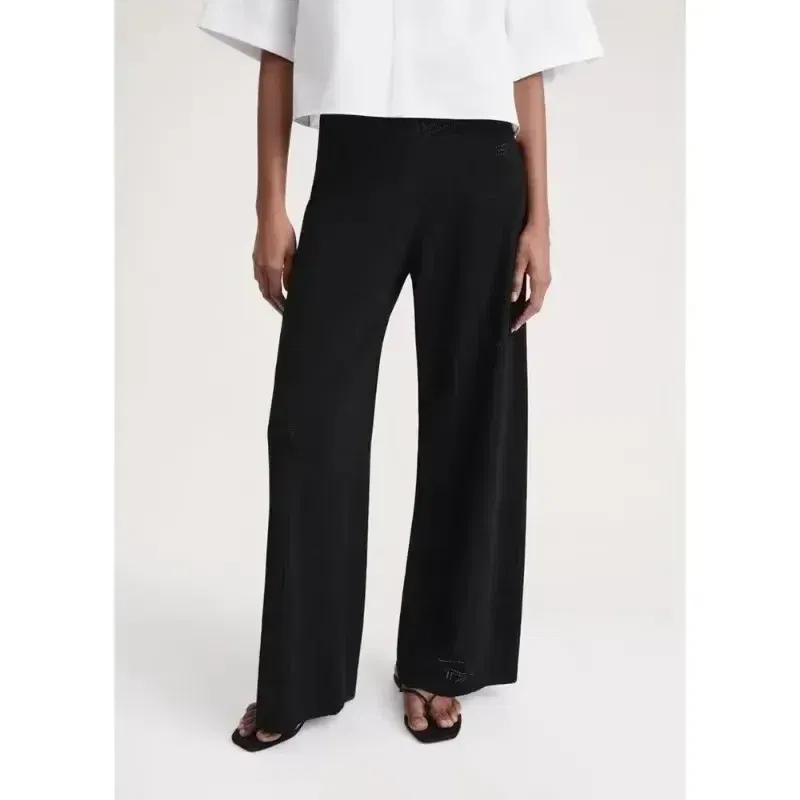 Color: GRAY, Size: M - LUXURY-Casual Commuter Pants for Women, High Waist, Straight Tube Pants, Spring and Summer, 2025 Hollow Camisole Skirt