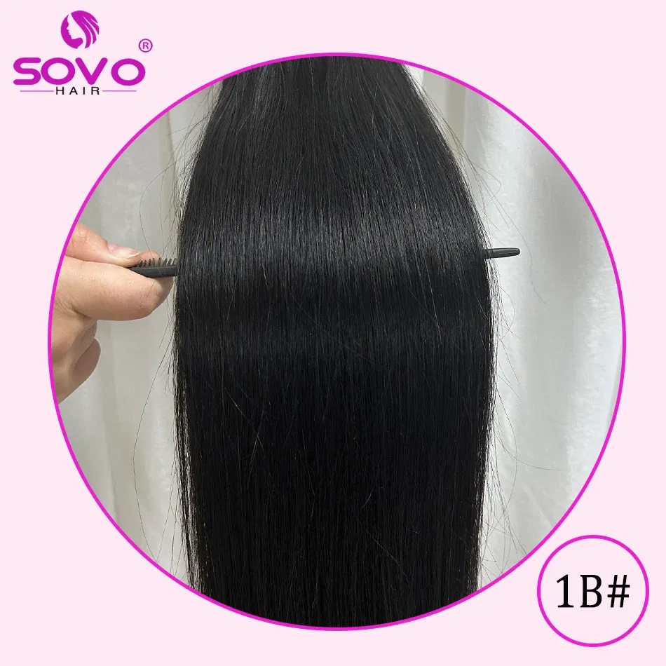 Color: #1B, Length: 18 inches - SOVO Clip In Hair Extensions Human Hair 3 Pieces Bone Straight Clip Ins Hair Extension 60-90G Real Natural European Hair 12-26"