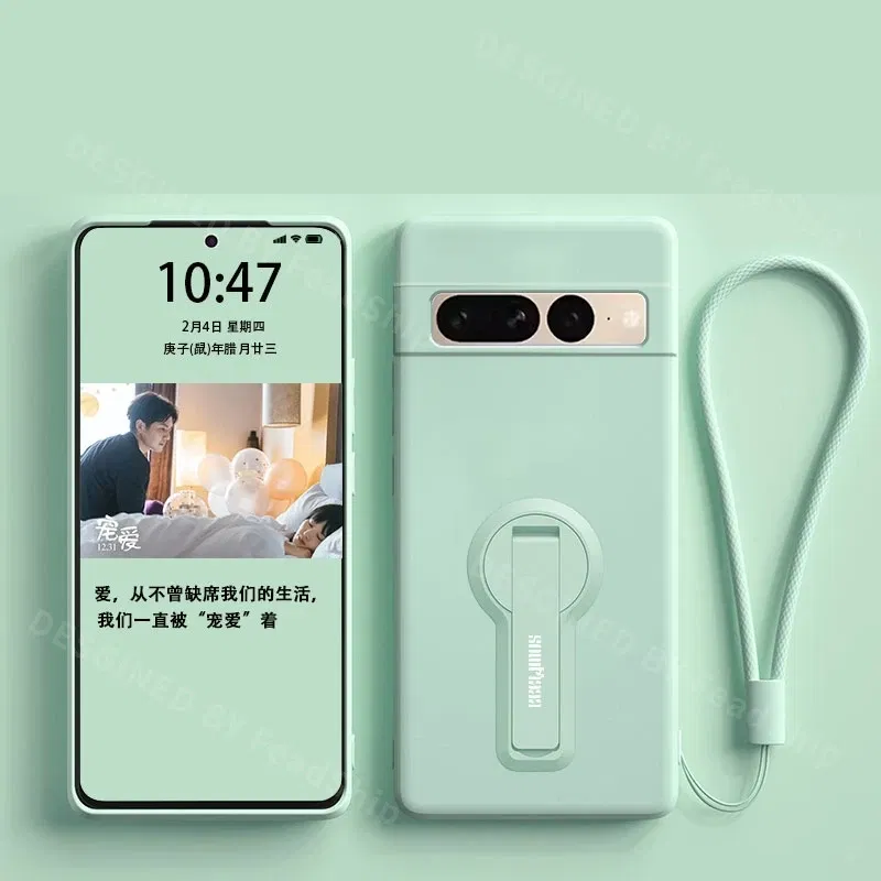 Color: Blue, Material: PVC - Phone Case For Google Pixel 7 8 6 5 9 Pro XL Pixel 7A 6A 5A 8A 9A Soft Cover Silicone Case with Holder Stand Bracket Lanyard