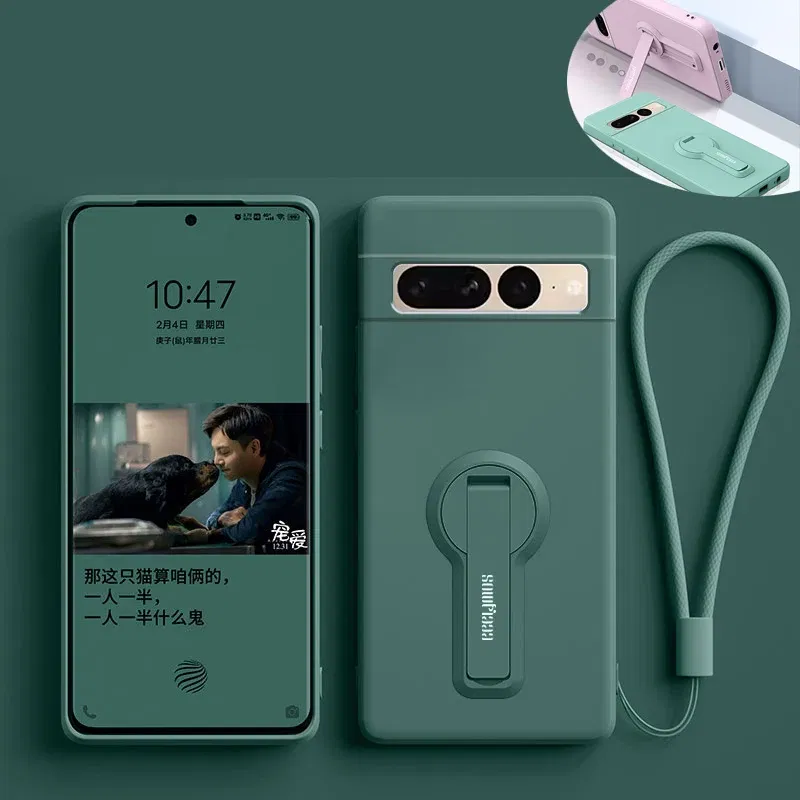 Color: Blue, Material: PVC - Phone Case For Google Pixel 7 8 6 5 9 Pro XL Pixel 7A 6A 5A 8A 9A Soft Cover Silicone Case with Holder Stand Bracket Lanyard