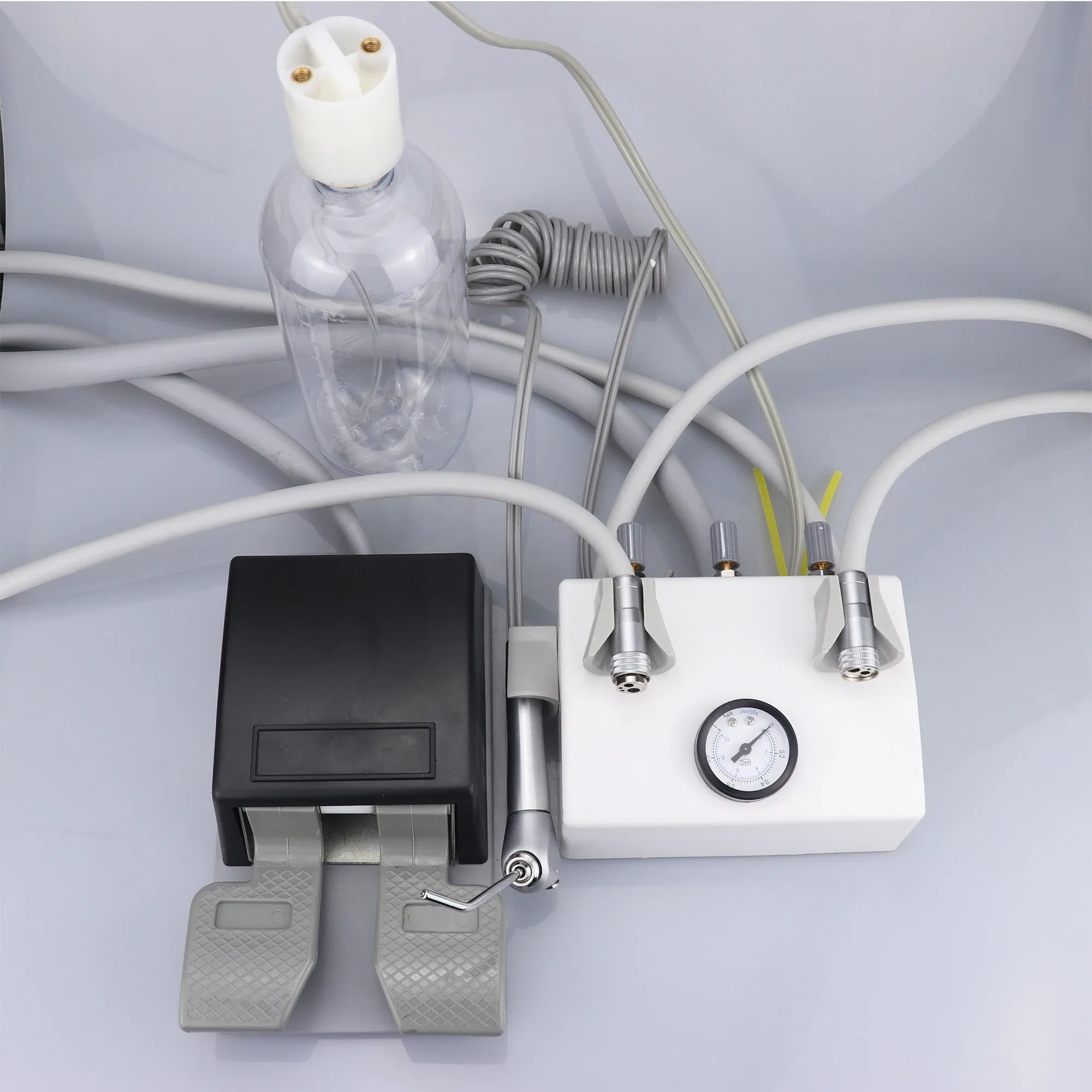 Color: GRAY - Dental Portable Turbine Unit Work with Air Compressor 3 Way Syringe 2/4 Holes Teeth Whitening Dental Equipment