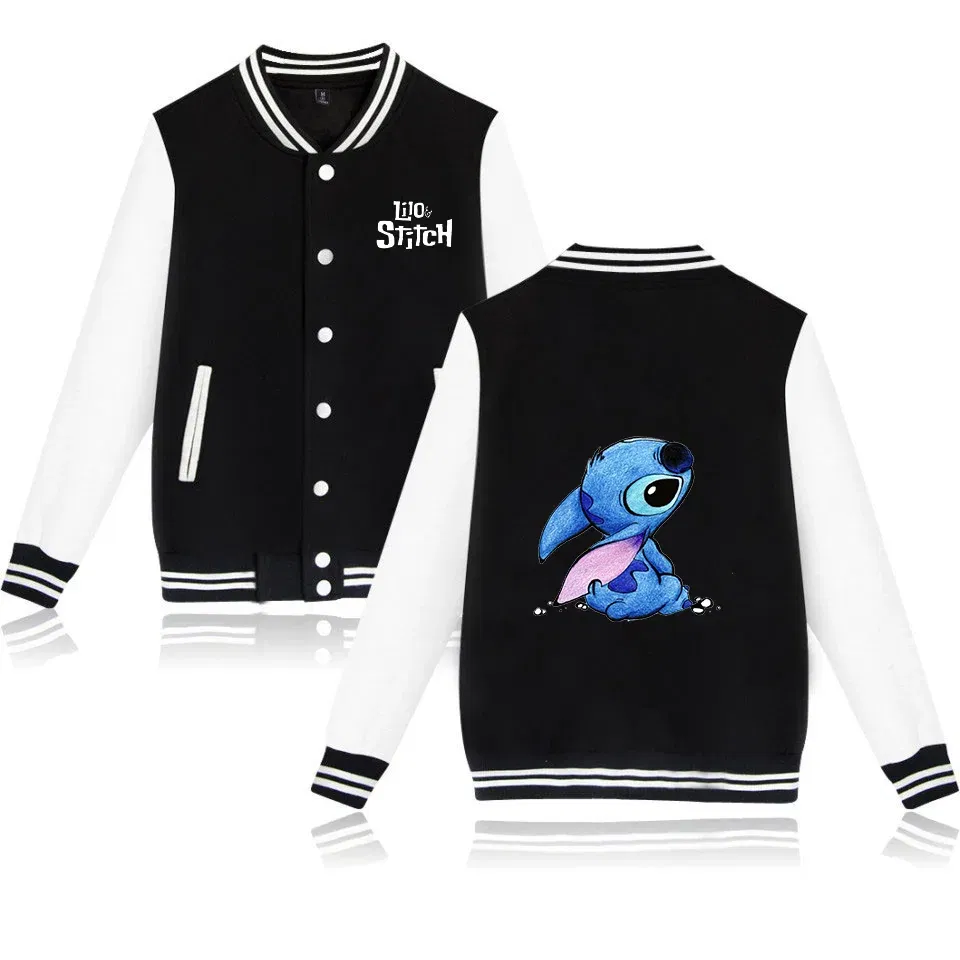 Color: green, Size: L - Lilo Stitch Baseball Jacket Men Women Hip Hop Harajuku Jackets Streetwear Kids Boys Girls Loose College Coats