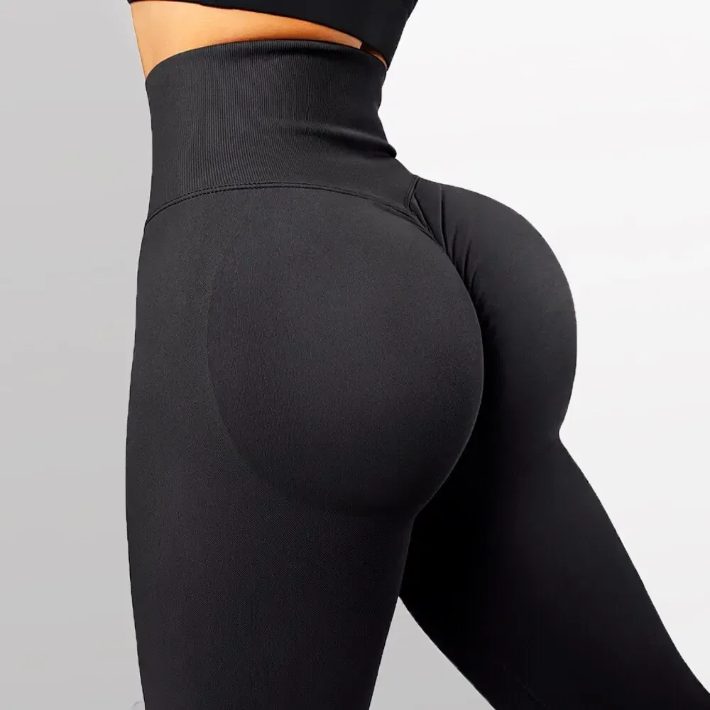 Color: Pink, Size: S - Knitted Seamless Fitness Leggings GYM Pants Women High Waist Push Up Leggings  Tight Peach Buttocks Yoga Pants