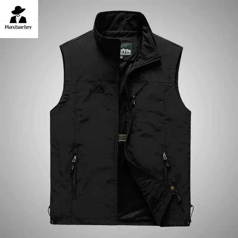 Color: Blue, Size: M - Autumn Men Waistcoat Outdoor Leisure Solid Sleeveless Jacket Young Middle-aged Photography Fishing Casual Vest Male summer