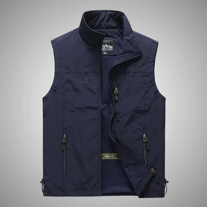 Color: Blue, Size: M - Autumn Men Waistcoat Outdoor Leisure Solid Sleeveless Jacket Young Middle-aged Photography Fishing Casual Vest Male summer
