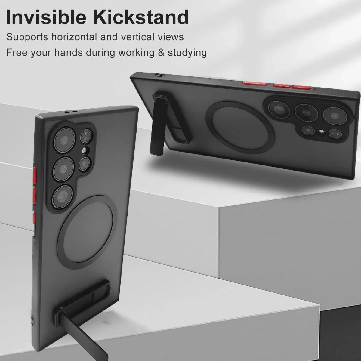 Color: Beige, Material: POLYESTER - UYUXIO Translucent Magnetic Mobile Phone Case with Kickstand for Samsung Galaxy S25 Ultra S24 S23 FE S22 Plus Slim Stand Cover