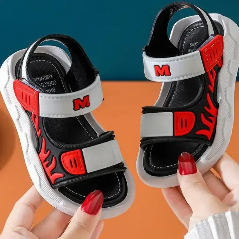 Color: black, Shoe Size: 33 - Baby Sandals Flame Pattern Boy Sandals Soft Sole Anti-slip Boys Girls Children Shoes