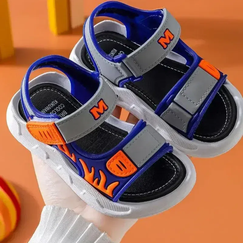 Color: black, Shoe Size: 33 - Baby Sandals Flame Pattern Boy Sandals Soft Sole Anti-slip Boys Girls Children Shoes