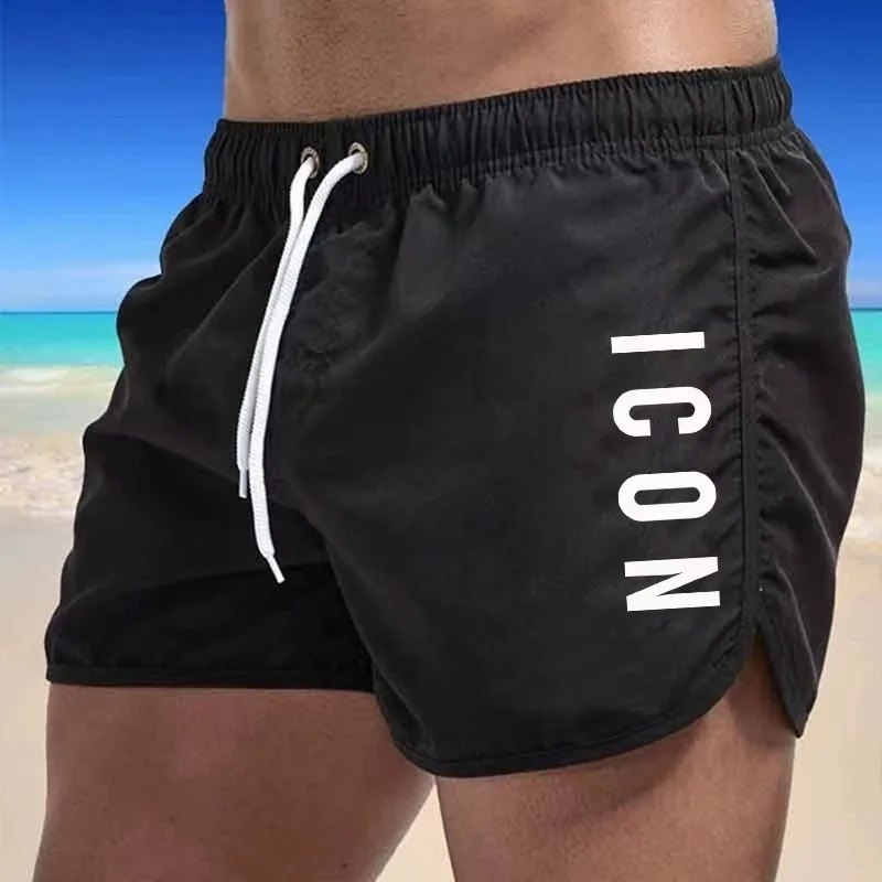 Color: Pink, Size: S - ICON Summer men's luxury beach pants clothing quick dry gym jogging sexy shorts vacation casual swimming trunks