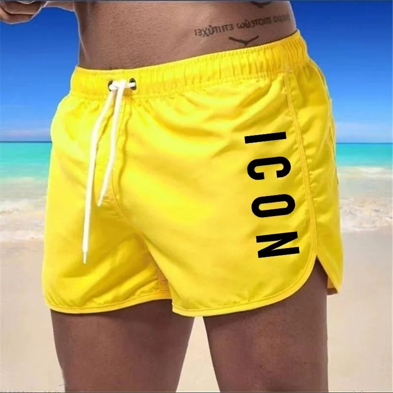 Color: Pink, Size: S - ICON Summer men's luxury beach pants clothing quick dry gym jogging sexy shorts vacation casual swimming trunks