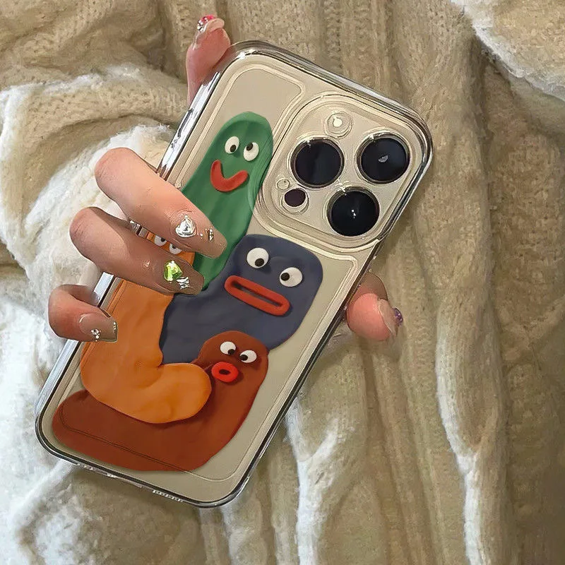 Color: Beige, Material: CANVAS - Funny Silly Putty Phone Case For iPhone 11 12 13 14 15 16 Pro Max XR X XS Mini 8 7 Plus SE 2020 Fashion Clear Case