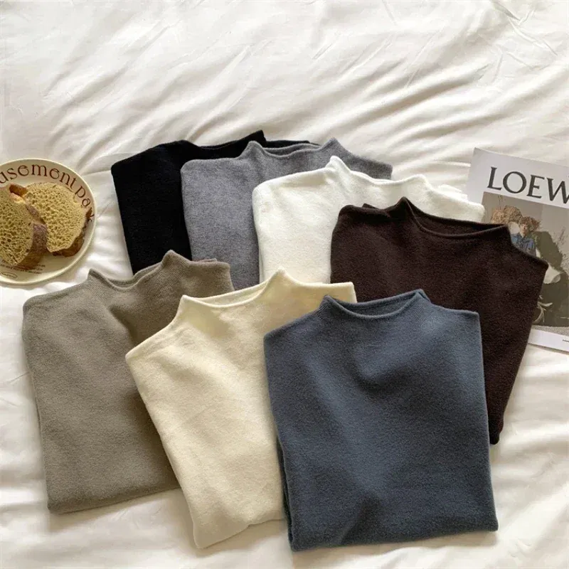 Color: army green, Size: One Size - 2025 Women Turtleneck Knitted Pullovers Solid Sweater Harajuku Korean Soft Warm Knitwear Autumn Winter Fashion Slim Jumpers Tops
