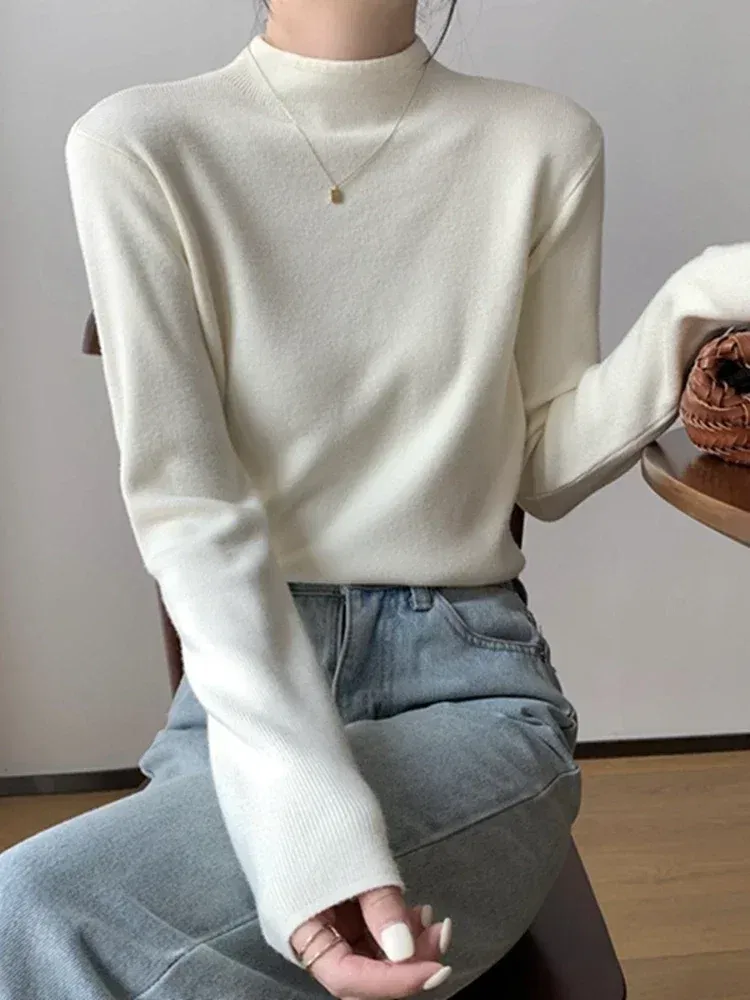 Color: army green, Size: One Size - 2025 Women Turtleneck Knitted Pullovers Solid Sweater Harajuku Korean Soft Warm Knitwear Autumn Winter Fashion Slim Jumpers Tops