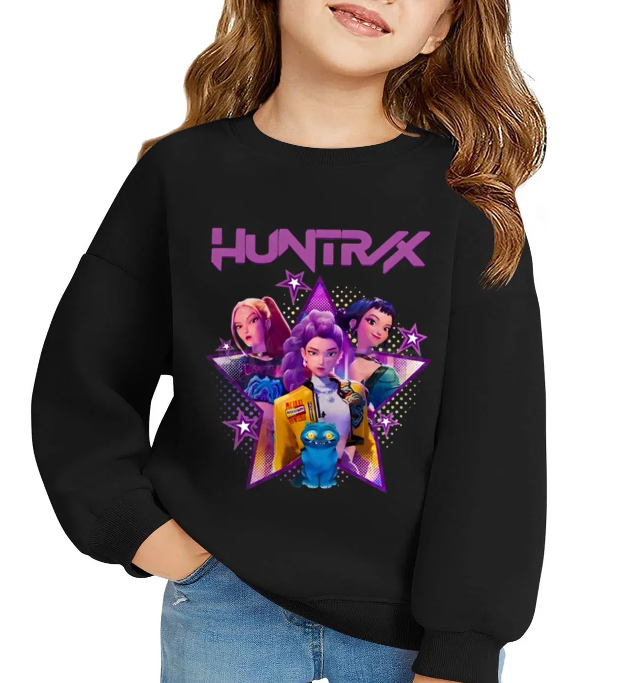 Color: Blue, Kid Size: 5 - KPop Demon Hunters Huntrix Sweatshirts Kids Clothes Long Sleeve Autumn Pullover Boys Girls Hoodies Children Casual O-Neck Tops