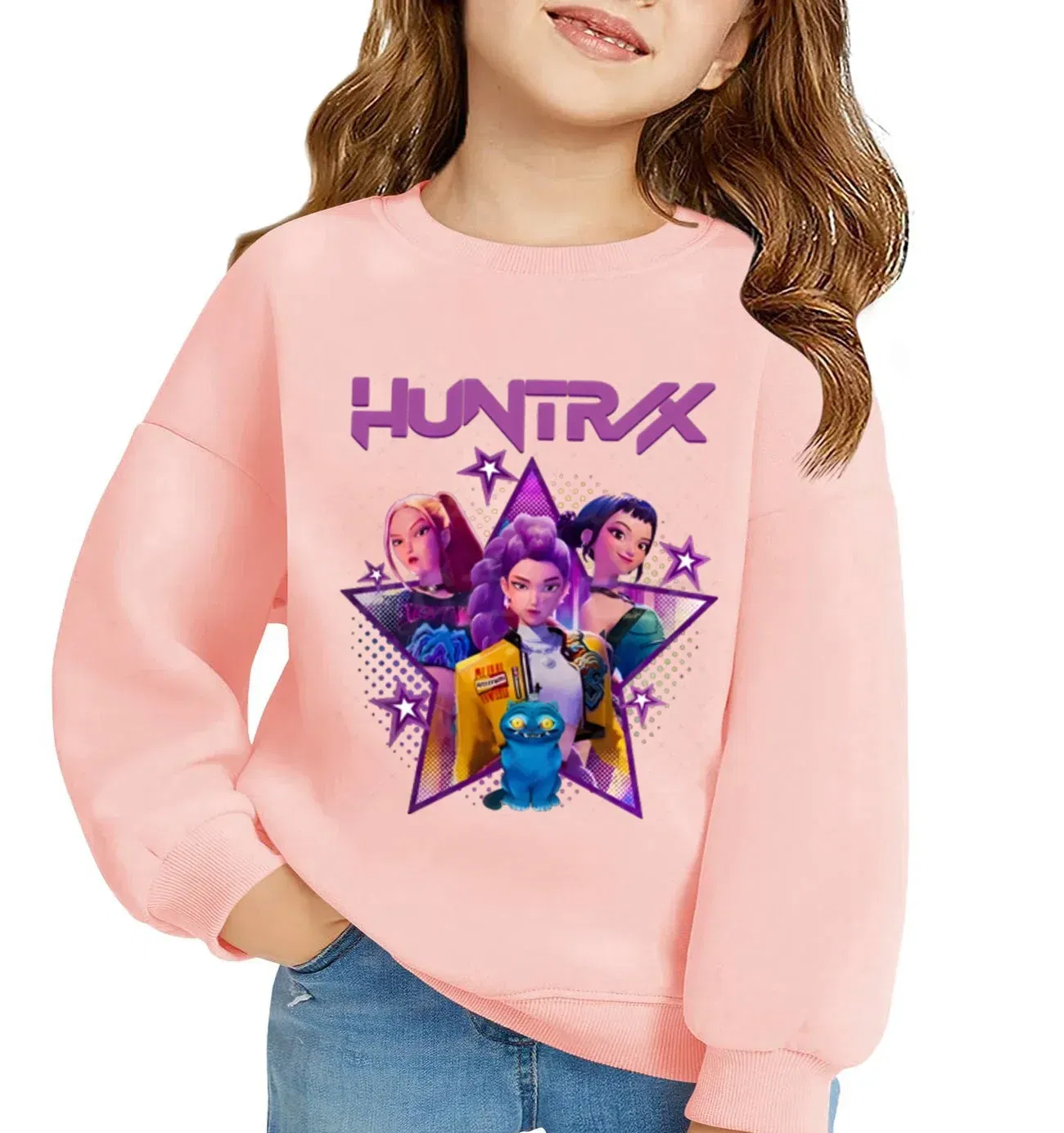 Color: Blue, Kid Size: 5 - KPop Demon Hunters Huntrix Sweatshirts Kids Clothes Long Sleeve Autumn Pullover Boys Girls Hoodies Children Casual O-Neck Tops