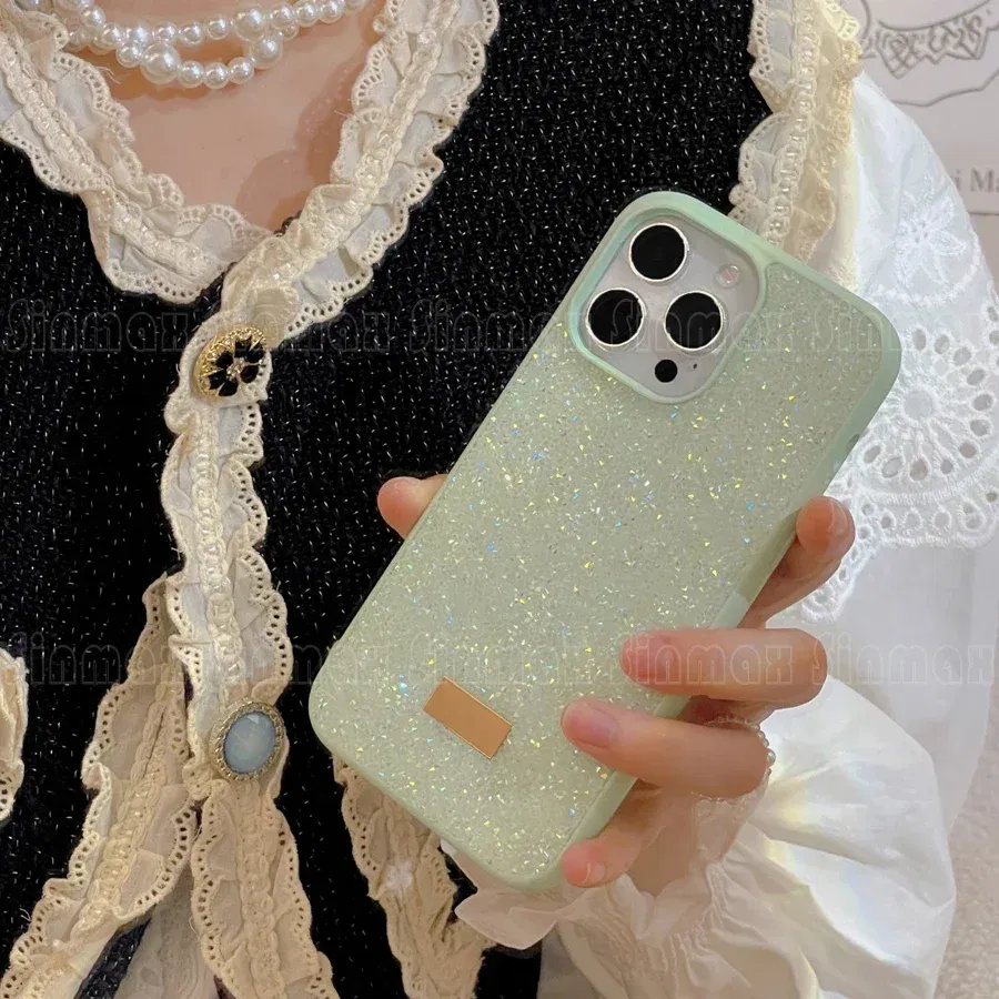 Color: green, Material: Cotton Fabric - Bling Glitter Phone Case For iPhone 16 15 14 13 12 Pro Max 11 Vogue Protective Soft Diamond Cover Coque Funda