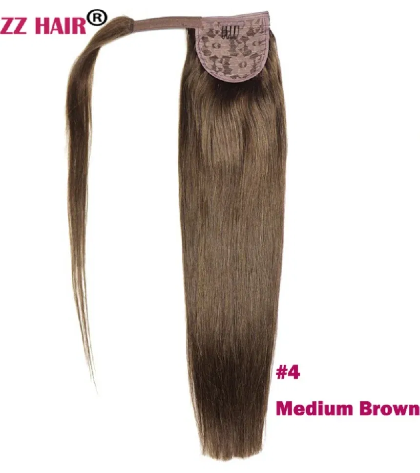 Color: P4/27, Life Span: 6 Months With Proper Care, Stretched Length: 22INCHES, Longest Hair Proportion: 35%-45% - ZZHAIR 100% Human Hair Extensions 16"-28" Machine Made Remy Magic Wrap Around Ponytail 60g-120g Clip In Horsetail Stragiht