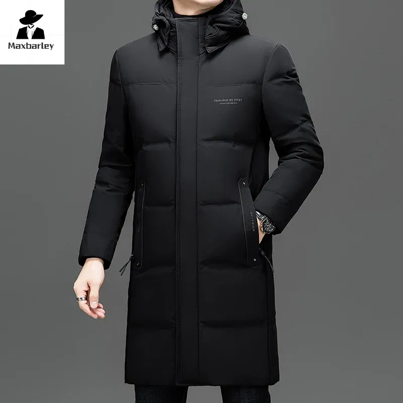 Color: Khaki, Size: L - 2024 New Men's Winter Down Jacket Long Knee-length Thickened Warm Duck Down Parka High-end Hooded Detachable Extremely Cold Coat