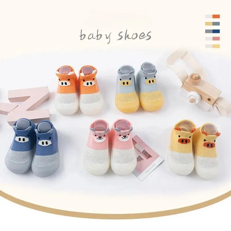 Shoe Size: 1, Color: GRAY - Cute Piggy Children's Shoes Men's and Women's Baby Soft Bottom Breathable Footwear Toddler Sandals Cotton Baby Socks Shoes